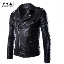 Модная байкерская куртка из искусственной кожи, мужская куртка с пряжкой, на молнии, воротник с лацканами, британский стиль, Jaqueta Motoqueiro, черный, белый цвет, панк, рок-одежда, пальто