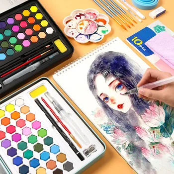 

36 Colors Kawaii Watercolor Pigment Portable Student Watercolor Paint Set Iron Box For Drawing School Stationery Art Supplies