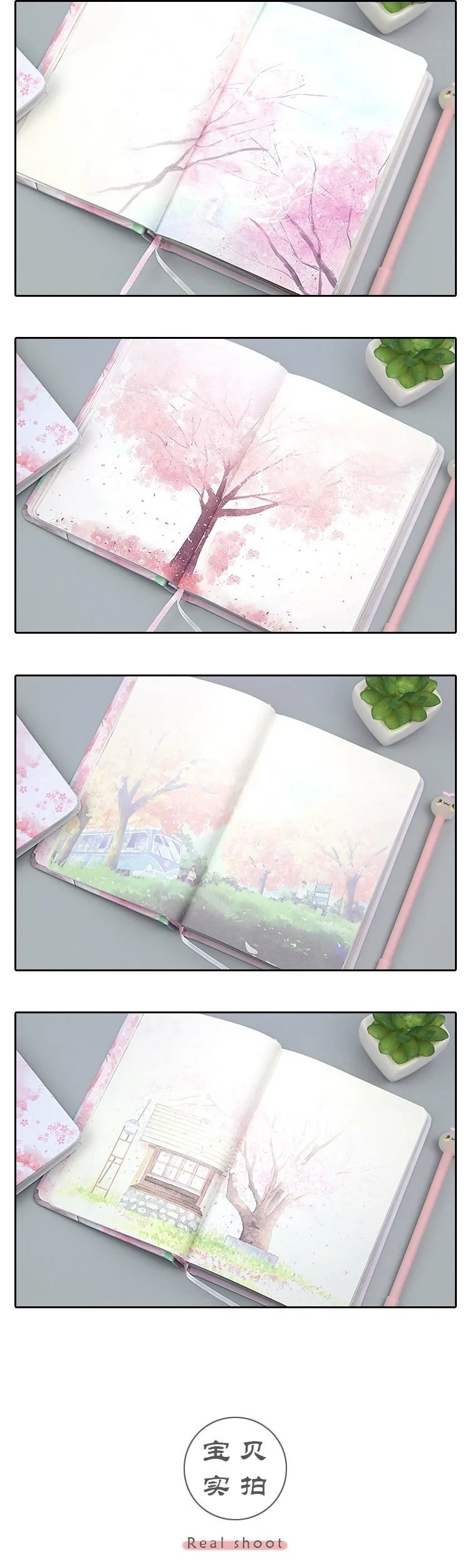 Sakura записная книжка для девочек, наполнитель бумаги, цветной планировщик, внутри страницы, подарок, канцелярские принадлежности, школьные принадлежности, пули, журнал, kawaii