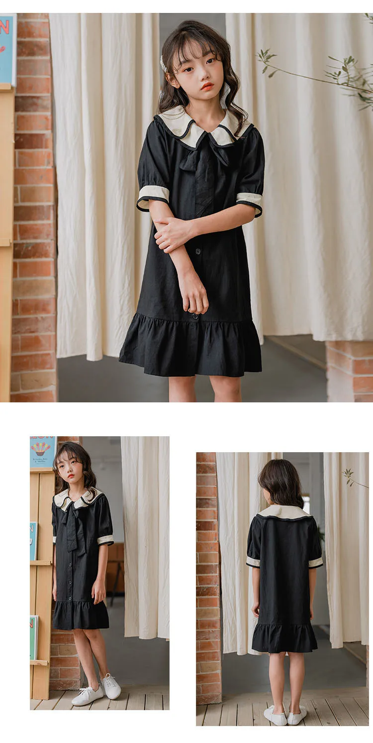 Fashion Girl Summer Clothes Children Dress 2020 New 100% Cotton Big Girls Dresses Kids School Ruffles Teen Baby Princess Dress  (11).jpg