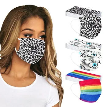 

20pc Adult Mask Leopard Printing Facemasks Disposable Protection Facemask 3ply Elastic Non-woven Ear Loop Mascarillad Маска