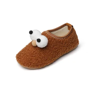 

Children Big Eyes Fur Shoes Toddler Girls Loafer Little Boys Cute Flat Shoes Kid Home Shoes Plush Baby Gilrs Slip-on Shoes 21-30