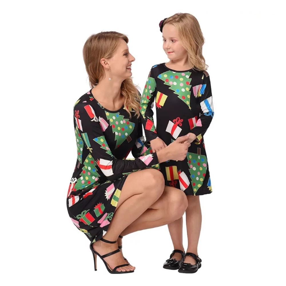 

LOOZYKIT Mom and Daughter Dress 2020 New Autumn Christmas Family Matching Clothes Christmas Pajamas Dresses Xmas Clothes