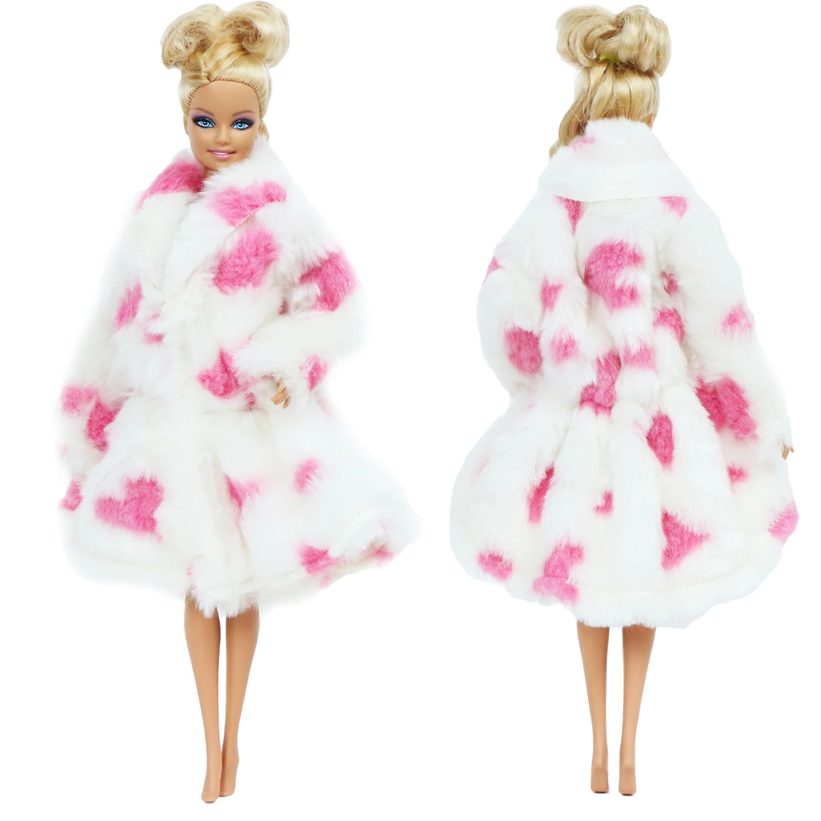 

One Set Pink Winter Knitted Sweater Pure Manual Handmade Robe Tops Dress Clothes for Barbie Doll Accessories Dollhouse Toy