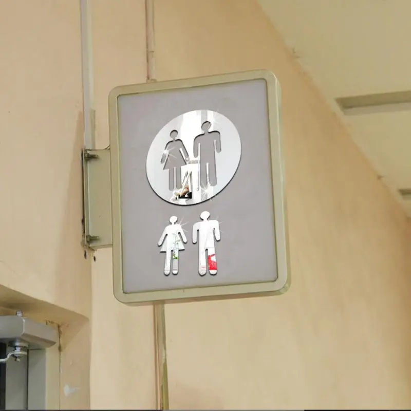 10x10 см Туалет 3D DIY круглой формы знак мужчины/женщины WC ванная комната зеркало у входа стикер стены знак двери Декор стены аксессуары