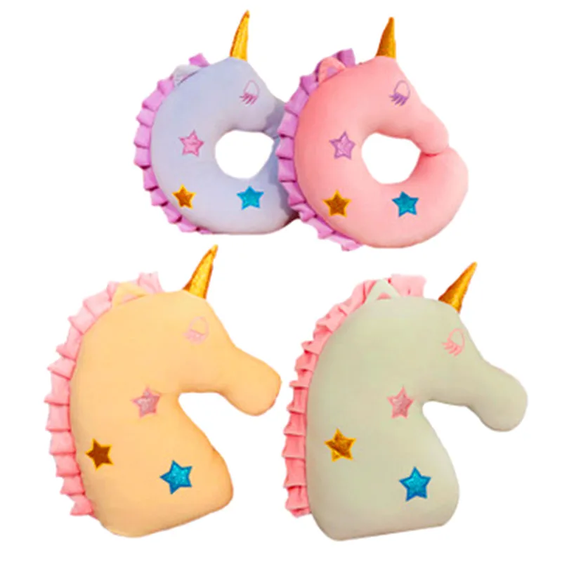 Cartoon Unicorn Soft U-Shape Neck Travel Cushion Pillow for Car Airplane Protable Hooded Pillow Cushion Compact Soft Neck Rest