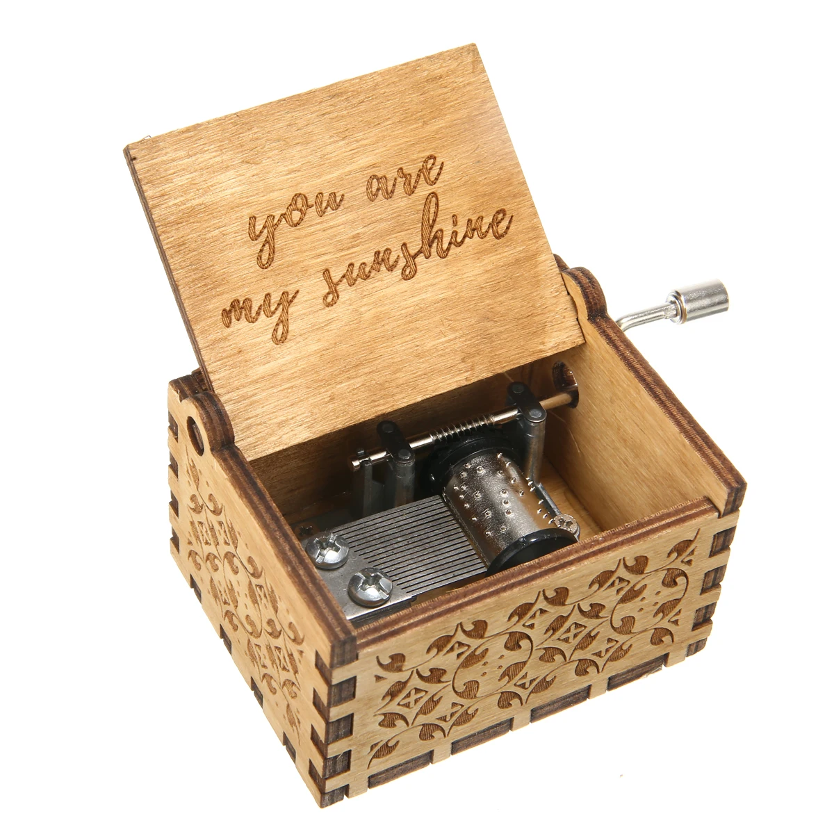 Handmade Classical Music Box "You Are My Sunshine" Engraved Musical Case Birthday Gifts Rock and Roll Music Box