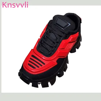

Knsvvli Platform Shoes Woman Thick Sole Mixed Color Casual Sneakers Round Toe Lace Up Zapatos De Mujer Runway 2019