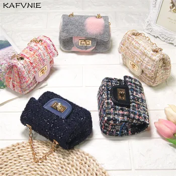 

Mini 12cm Children Shoulder bag Hot pink Wool HandBag High End Party Kid Evening Party Purse Popular winter children's bag 2020