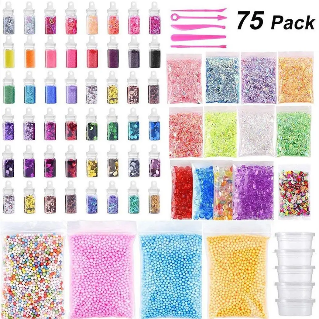 

75Pack DIY Slime Kit Foam Ball Glitter Casual Granules Slime Making Material Safe and environmental Set