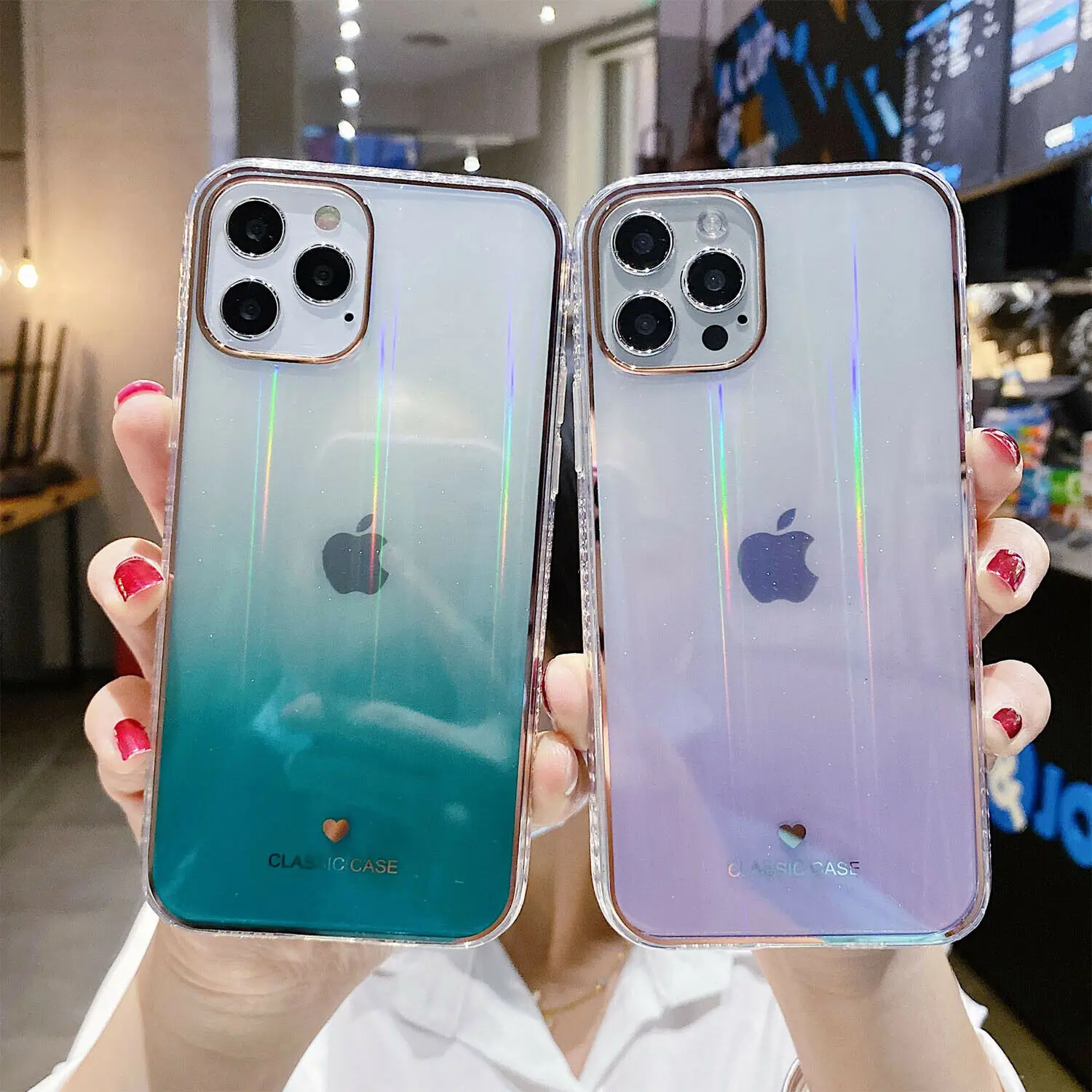 Fashion Clear Gradient Laser Colorful Case For Iphone 11 12 Pro Max 7 8 Se Shockproof Silicone Cover Transparent Reflective Phone Case Covers Aliexpress