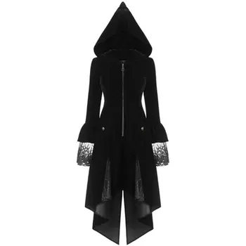 

Rosetic Women Long Retro Gothic Medieval Women's Windbreaker Jacket Female Patchwork Vintage Goth Punk Cool Halloween Party