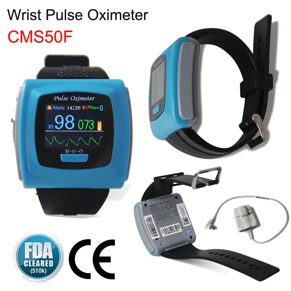 CMS50F Wrist Pulse Oximeter SPO2 Blood Oxygen Saturation PR Heart Rate Monitor Color OLED Display + Adult Finger Probe CE FDA