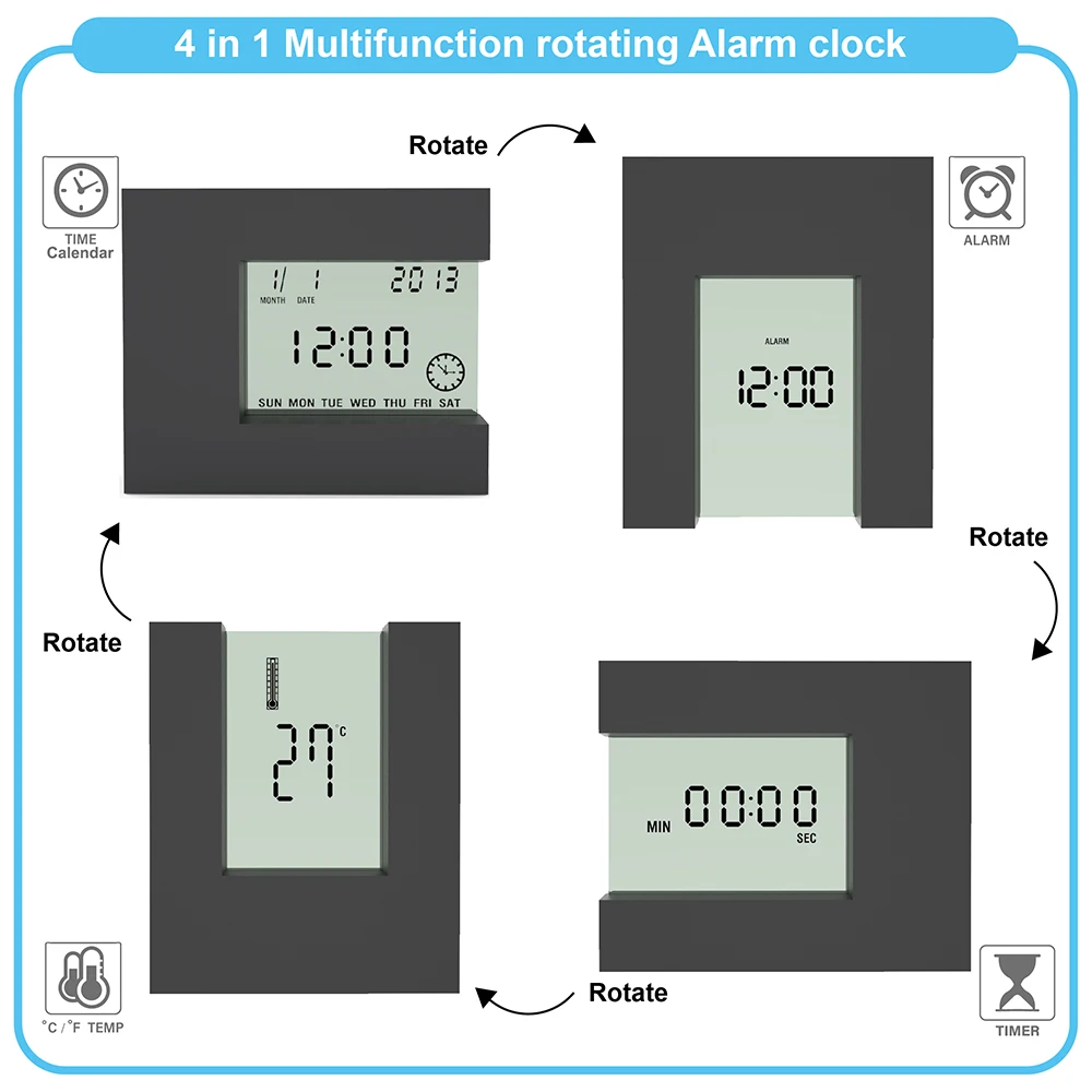 Electronic Desktop LCD Calendar Alarm clock with Indoor Thermometer & Count Down Kitchen Timer for home office table watch digital clock table clock lcd digital clock digital desk clock digital table clock
