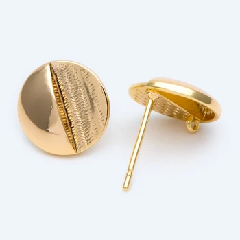 

10pcs Half Textured Gold Round Disc Ear Posts 11mm, Gold Tone Brass, Geometric Stud Earring Components (GB-1292)