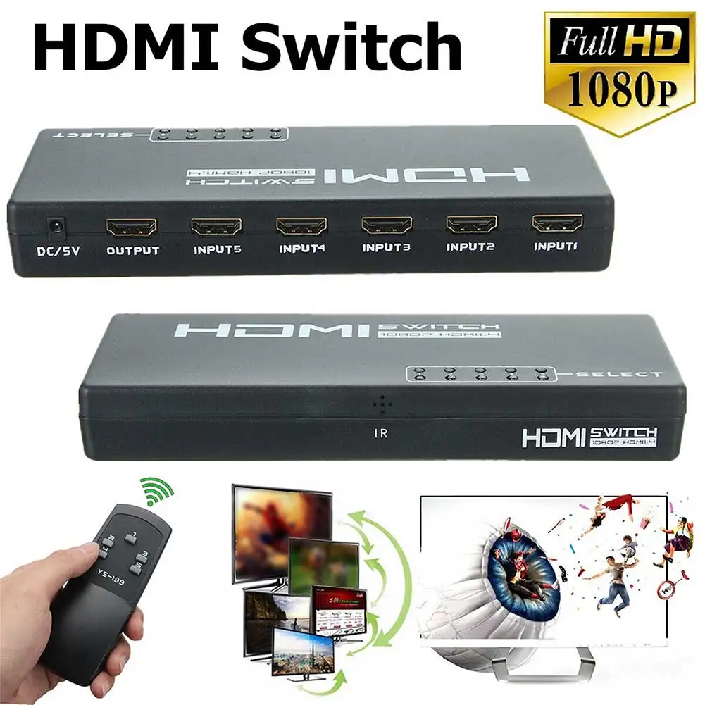 

3D 1080p 5 Port 4K HDMI Switch Switcher Selector Splitter Hub Adapter Remote HDMI Switch Switcher Splitter Selector Box Hub HDMI