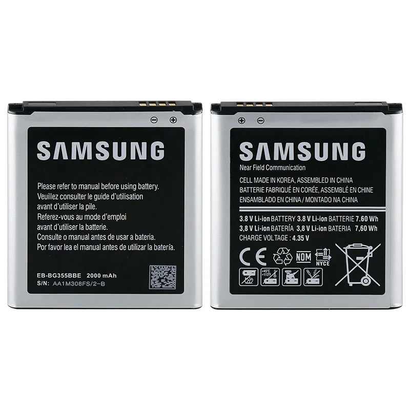 100% Оригинальный аккумулятор samsung для Galaxy Core 2 сменный G355 G355H G355M EB BG355BBE 2000 мАч с