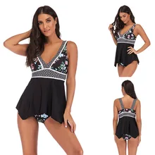Новинка, женская одежда больших размеров 5XL, Танкини с принтом, Женская Стеганая одежда для плавания, купальный костюм из двух предметов, пляжная одежда