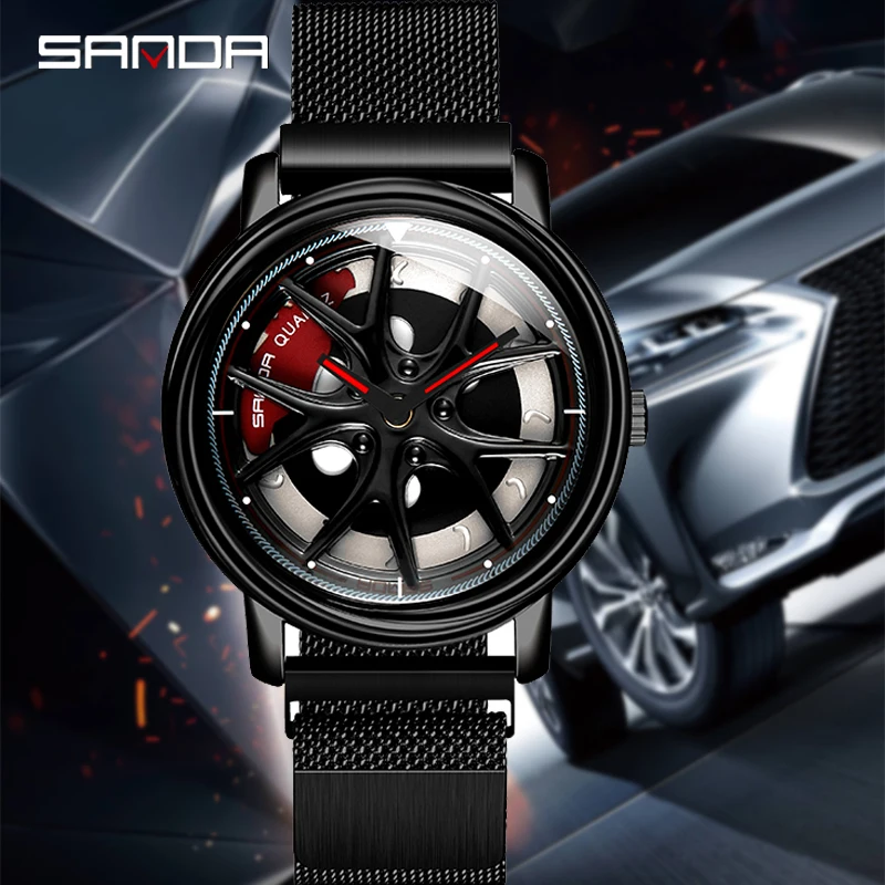 Sleek Black Waterproof Stainless Steel Skeleton Dial Men's Wristwatch