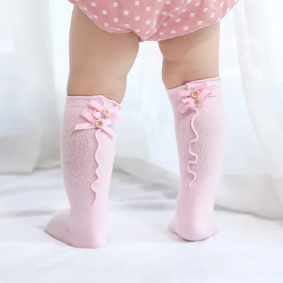 SHUJIN Toddler Baby Medium Tube Stocking Baby Girls Knee Hight Lace Princess Long Stocking Spring Infant Kid Cotton Foot Cover - Цвет: pink