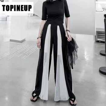 

Spring 2020 Womens Fashion casual Solid color splicing wide-legged high-waisted pant
