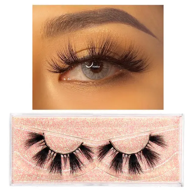 FOXESJI Makeup Eyelashes 3D Mink Lashes Fluffy Soft Wispy Natural Cross Eyelash Extension Reusable Lashes Mink False Eyelashes E09