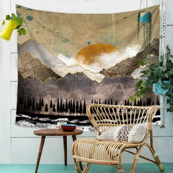 

Japanese Style Wall Tapestry Abstract Painted Whale Sunset Mountain Forest Hippie Mandala Tapestry Landscape Wall Hanging Carpet