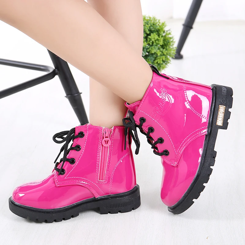 Children Shoes Boots Size 21-37 for Girl PU Leather Waterproof Winter Kids Snow Shoes Girls