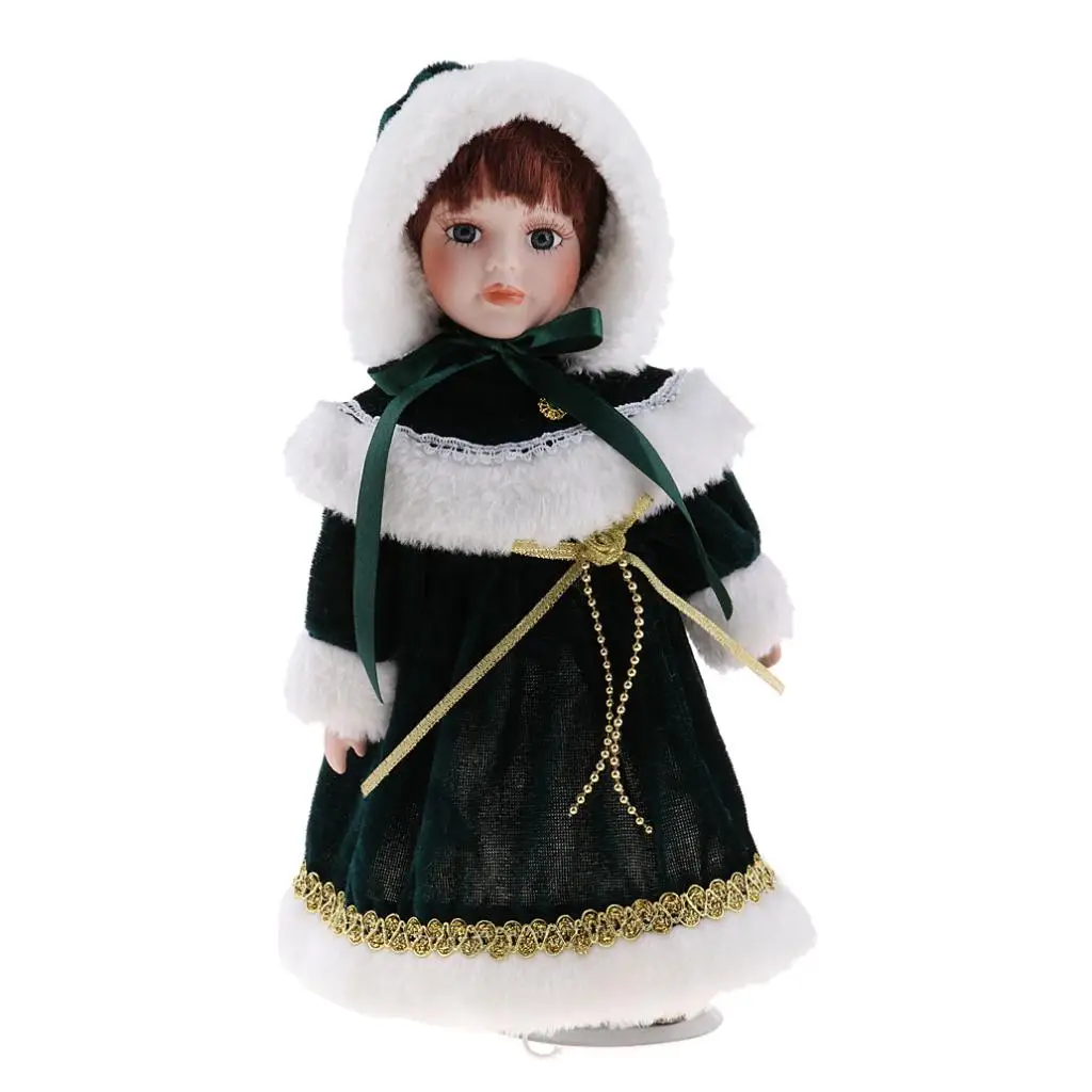 1/6 Victorian Porcelain Doll In Winter Plush Clothes with Stand Action Figures Accessory Home Decor Kids Children Birthday Gifts