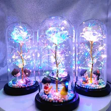 

Birthday Weeding Decoration Artificial Rose Lights In Glass Dome Team Bride To Be Bachelorette Party Favors Valentines Day Gift