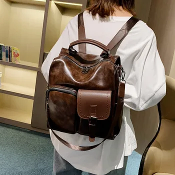 

Women Large Capacity Pu Leather Backpack Fashion Women bag Backpacks for Teenagers Gilrs Vintage Shoulder Bags travel backpack