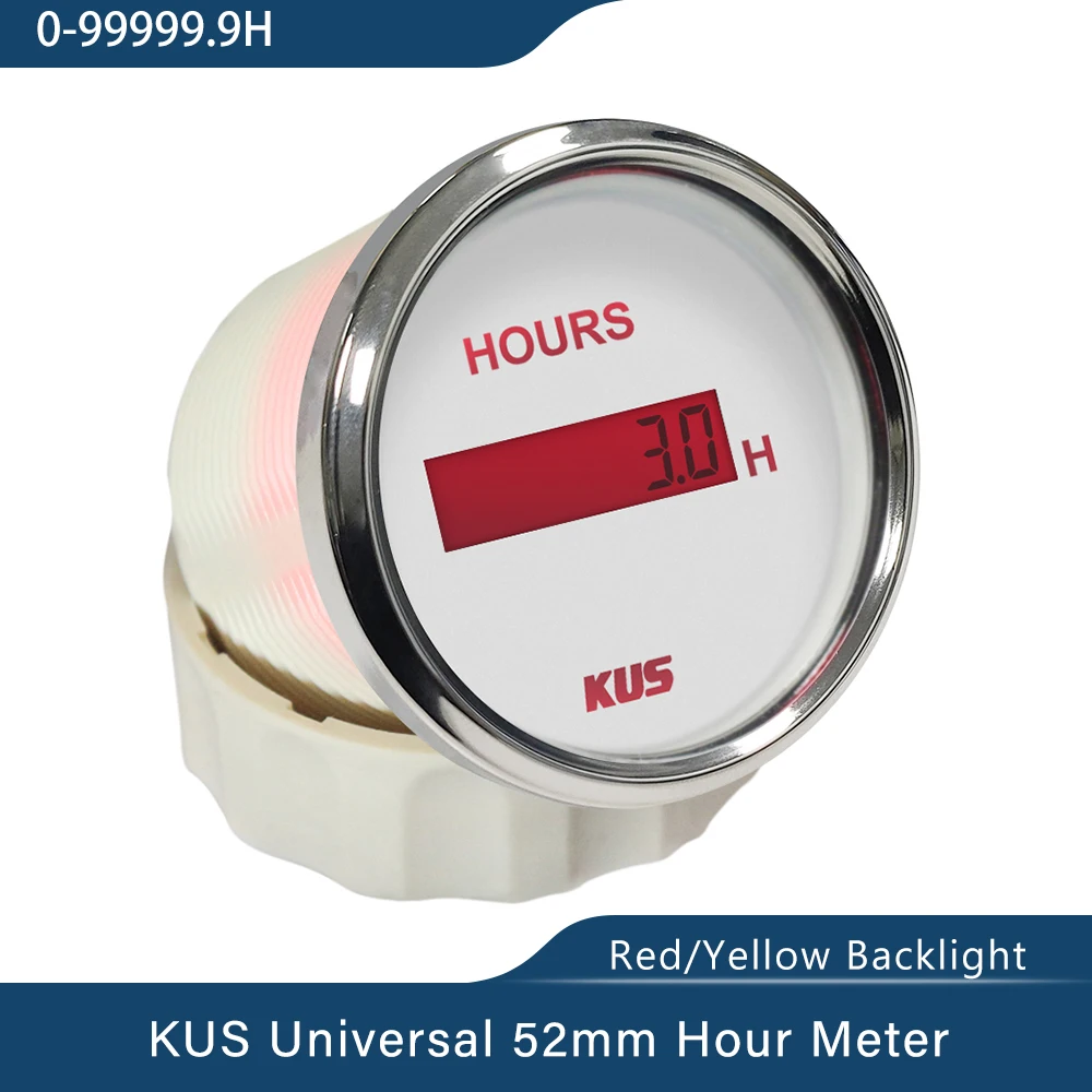 52MM 2" Hour Meter Gauge Red Backlight For Marine Boat 9-32V Waterproof