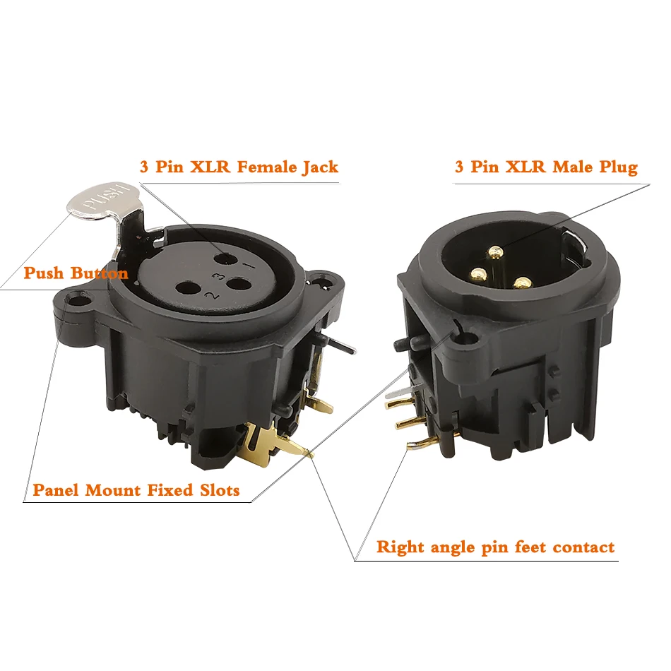 2 шт. 3 Pin XLR шасси PCB панель коннектор прямоугольный крепление высокое качество 90