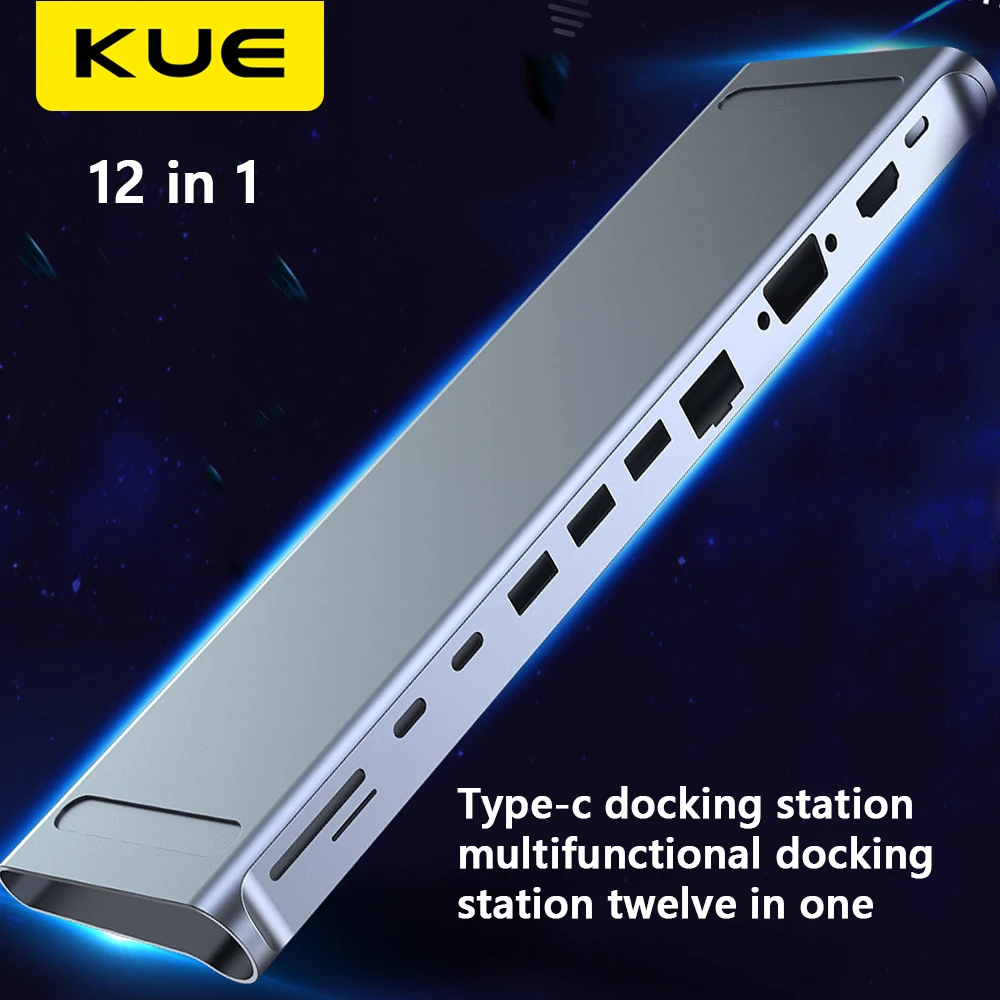 Адаптер питания KUE 12 в 1 с USB Type-C и HDMI-кардридером адаптер RJ45 несколькими USB-портами