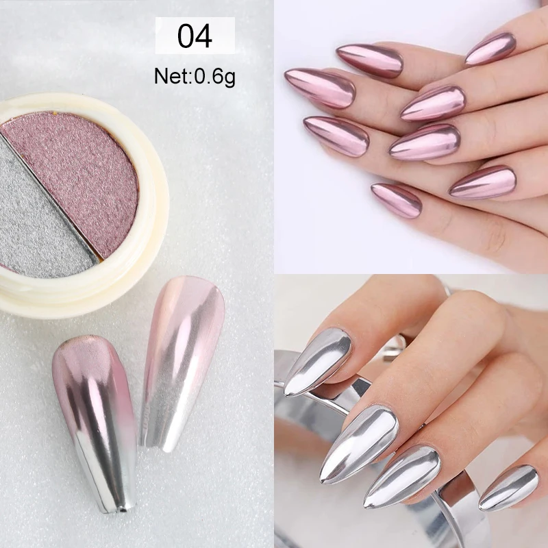 1 Box Double Rose Gold Color Nail Mirror Glitter Powder Nail Art Gel Polishing Chrome Flakes Pigment Dust Decorations