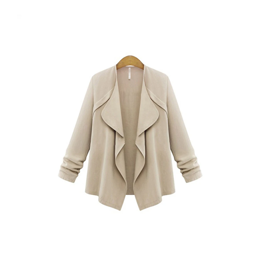 KLV женский длинный рукав спереди Открытый Повседневный костюм куртка пальто верхняя одежда кардиган женский элегантный осенне-весенний сплошной цвет мягкое пальто - Цвет: Хаки
