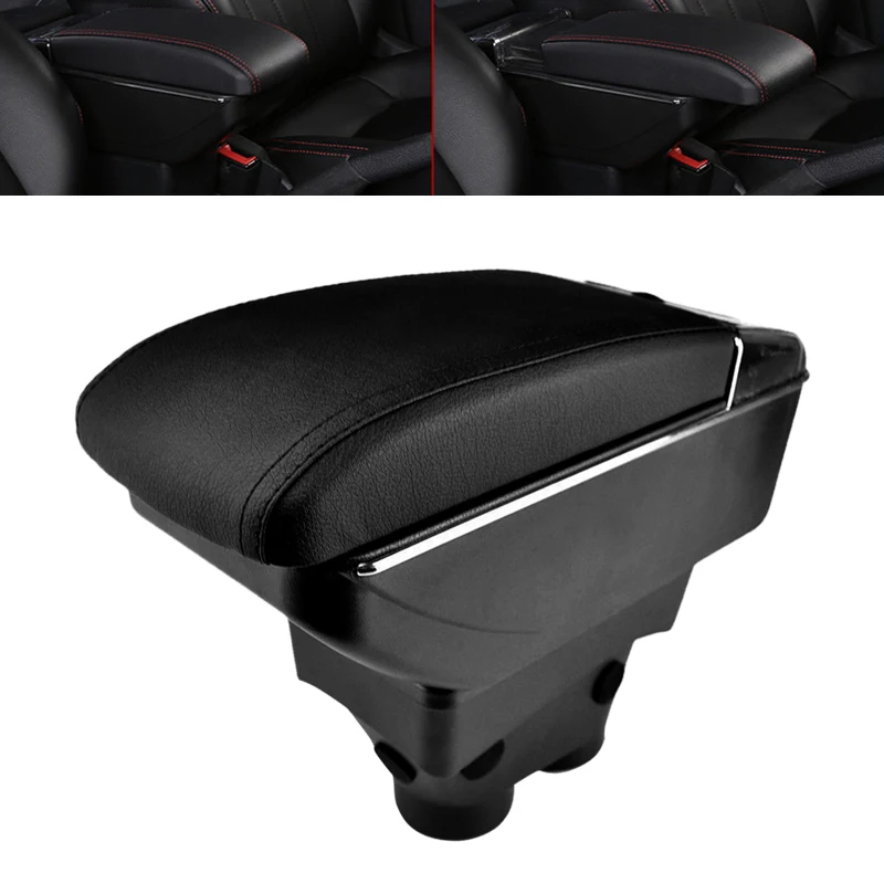 

DWCX Dual Layer Storage Box Armrest with Leatherette Padding ABS PU Leather Fit For Peugeot 208 2013 2014 2015 2016 2017 2018