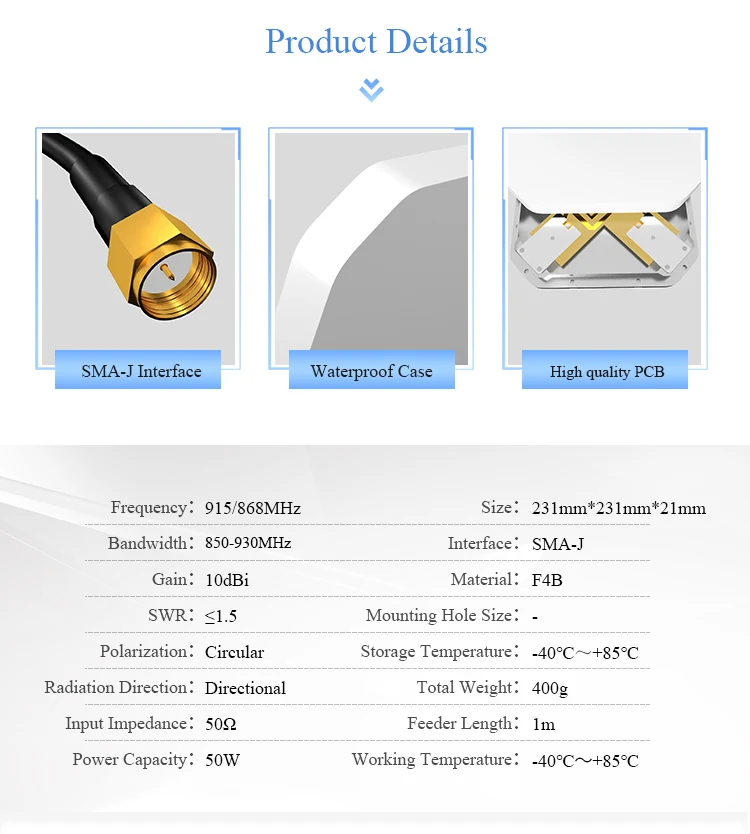 915 МГц 868 МГц 10dBi с высоким коэффициентом усиления Wifi антенна SMA-J 50 Вт внешняя антенна направленная антенна