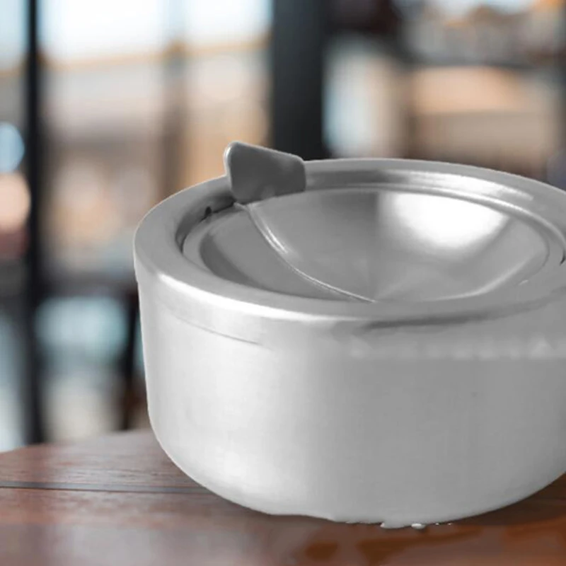 Cigarette Lidded Ashtray Stainless Steel Silver Windproof Ashtray With Lid Round Shape Smoking Ash Tray 1pc stainless steel ashtray metal ashtray