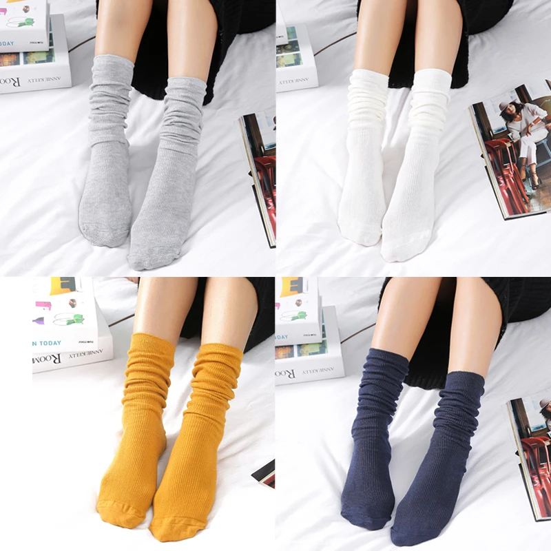 Модные женские длинные носки для девочек свободные однотонные/полосатые ...