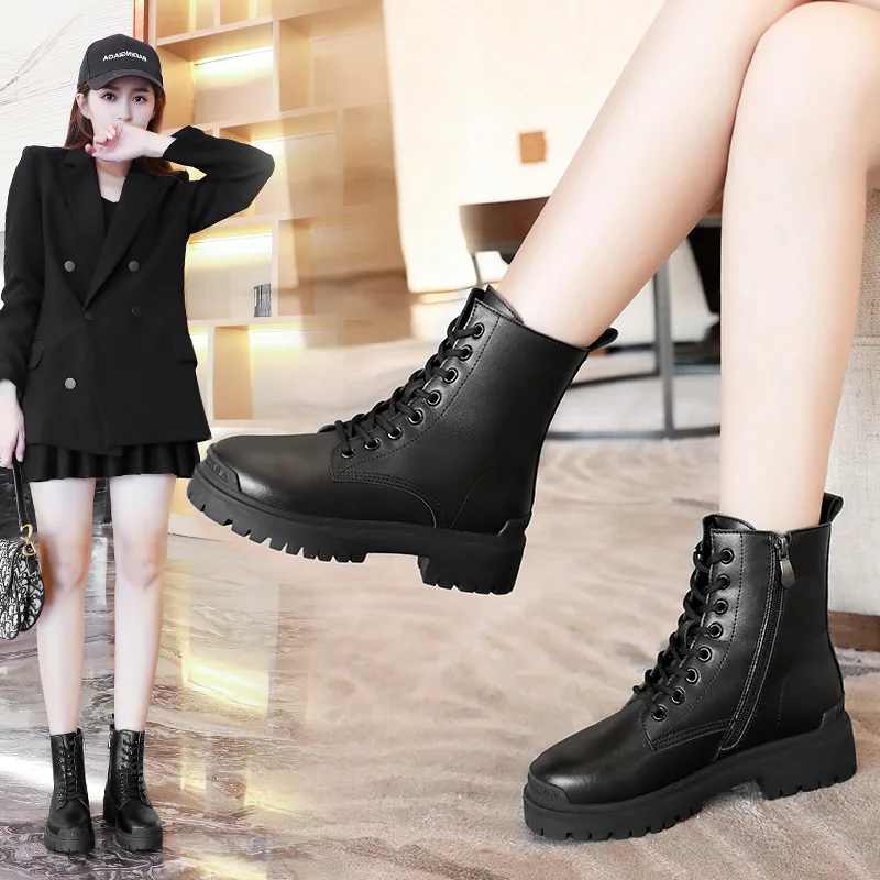 

Winter Boots Women Shoes Black Ladies Stylish Elastic Knit Socks Leather Flat Boots Women Black Comfortable Boots Women 043322