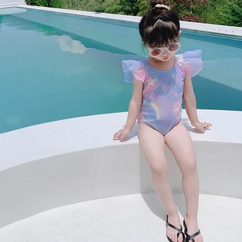 Pizzseoon Swimsuit For Girl Kids Girl Bowknot Ruffled Tie Dye Swimsuit With Swimming Cap Shoes One Pieces Swim Wear For Children Zatami Online Shopping For Popular Electronics Fashion Home