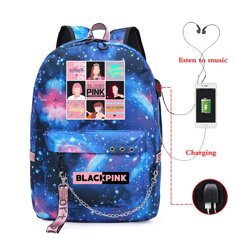 

Mochilas Mujer 2019 Kpop BLACKPINK Rose Lisa Backpack for Women Girls School Bags USB Charging Laptop Bagpack Sac A Dos Femme