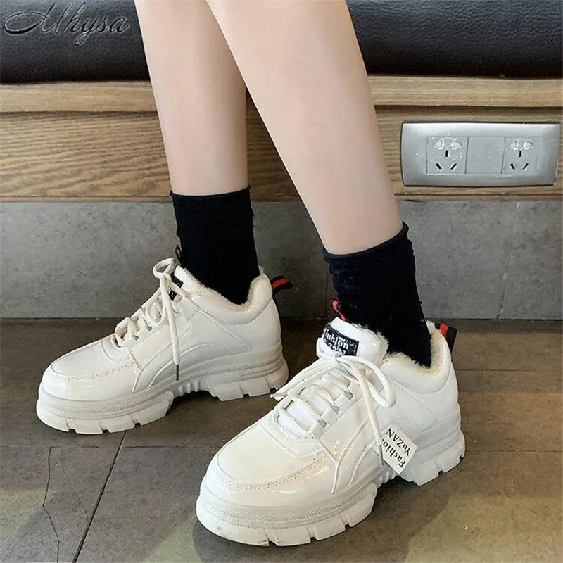 Mhysa Autumn Shoes Woman Sneakers Lace Up Women Leather shoes Flats Vulcanized Shoes Comfort Winter Women's Footwear L1092