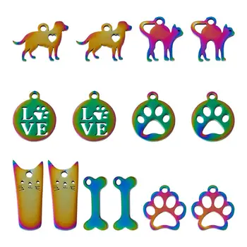 

pandahall 201 Stainless Steel Pendants Pet Charms Dog Paw Multi-color for Jewelry Making DIY 20x8x1mm, Hole: 1.6mm;14pcs/set