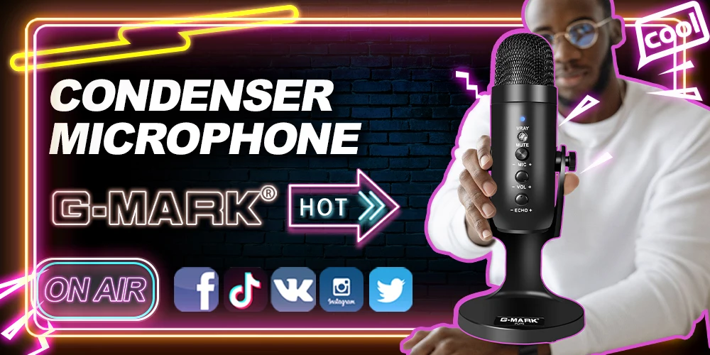 G-MARK USB Condenser Microphone For Computer Record Game Stream Podcast With Real-time Monitoring Headphone wireless microphone