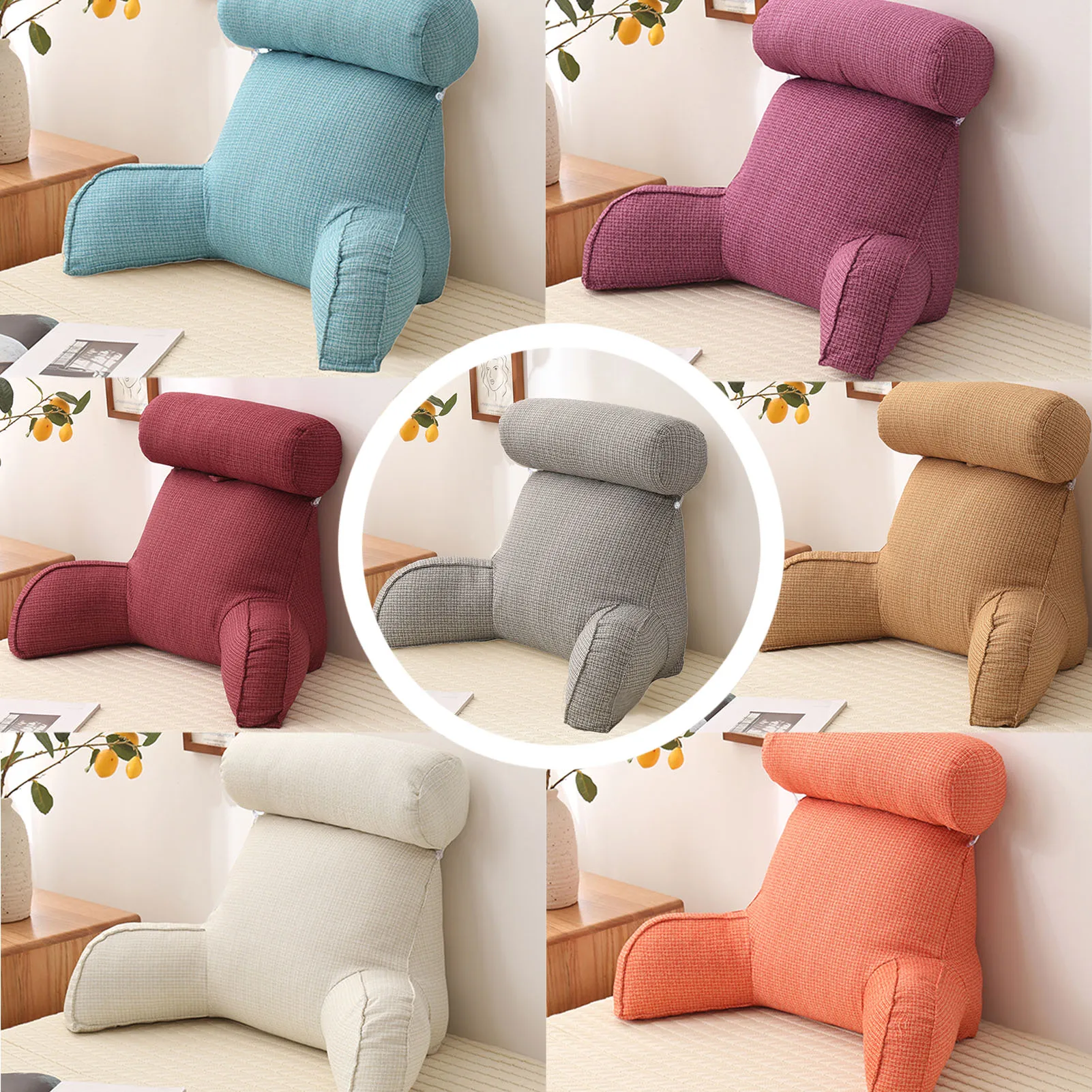 Multiple Colour Reading Pillow Lumbar Cushion with Carrying Handle Multifunction Breathable Back Support Cushion for Sofa Bed Office Chair