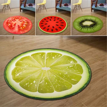 

Creative Fruit Pattern Circular Rug Home Warmly Cute Rug Kids Sitting Carpet 3D Print Round Kitchen Indoor Home Soft Mat Decor
