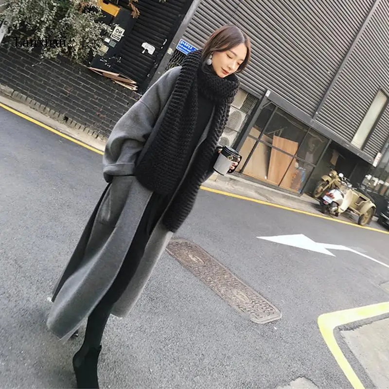 

Women's Claassic Wool Cashmere Blend Loose Casual Overcoat Lapel Belted Long Coat Jackets Warm Outwear