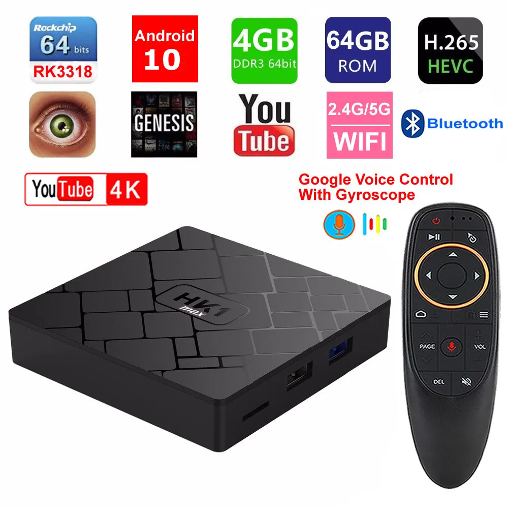 Умная ТВ приставка HK1 MAX Android 9 0 четырехъядерный процессор RK3318 4 Гб ОЗУ 64 ПЗУ Bluetooth 2